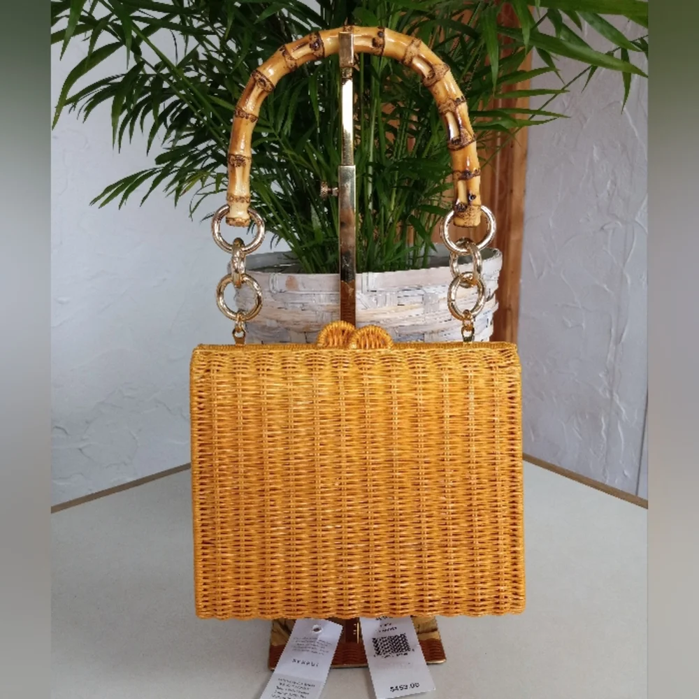 Serpui Brand, Paola Bird Palm Tree Wicker Top-Handle Bag MSRP $560 FREE SHIPPING